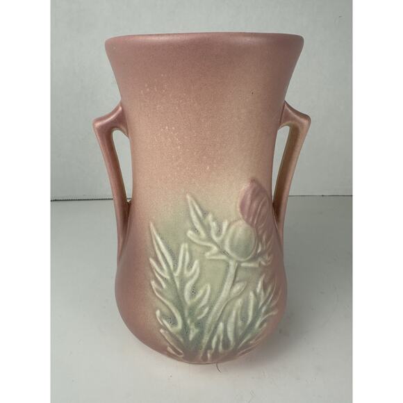 Vintage Hull Pink Vase Art Pottery Thistle Art Deco Vase 6” - Picture 4 of 9
